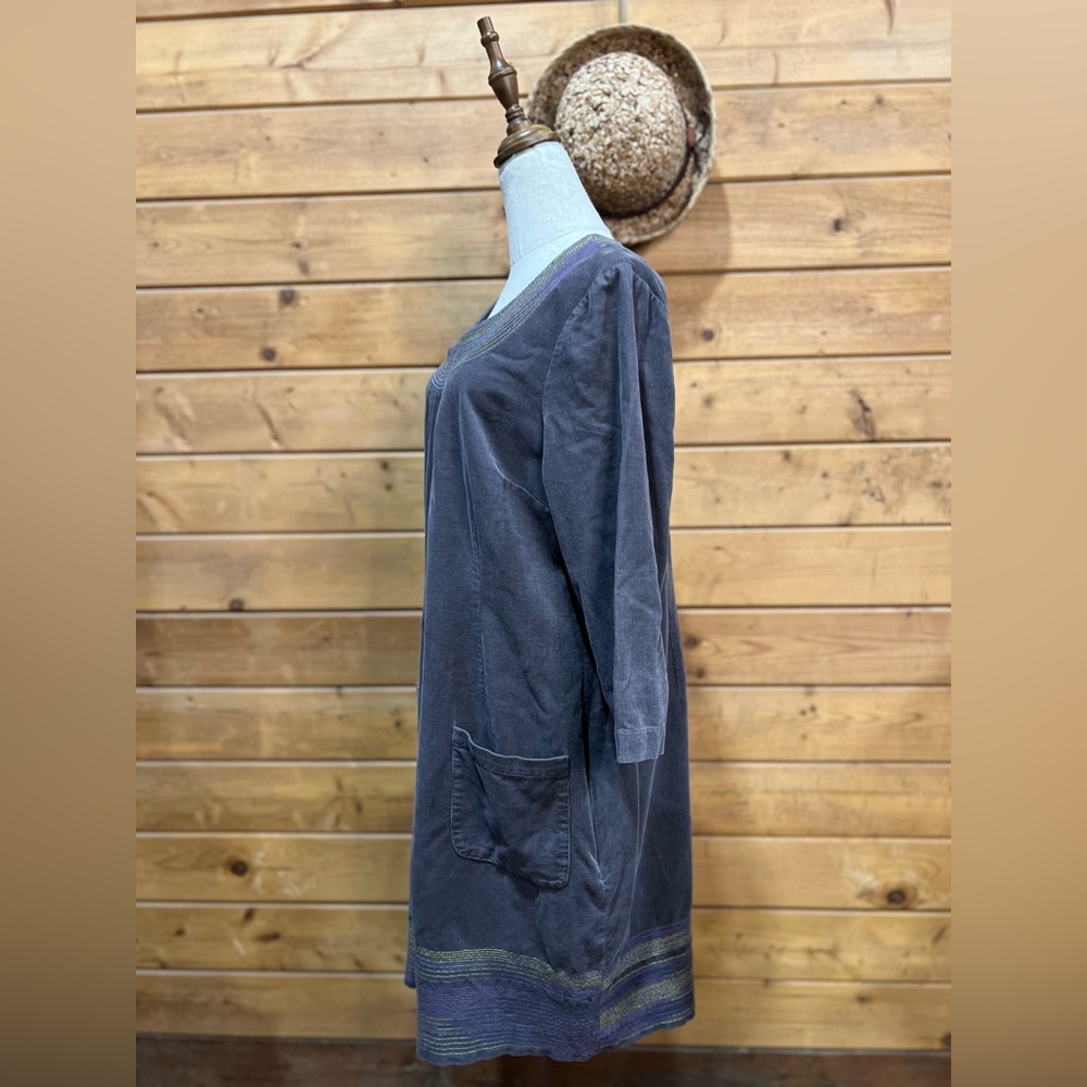 Boden Gray Purple Corduroy Shift Style Tunic Dress Embroidery Size 14R - Picture 4 of 10